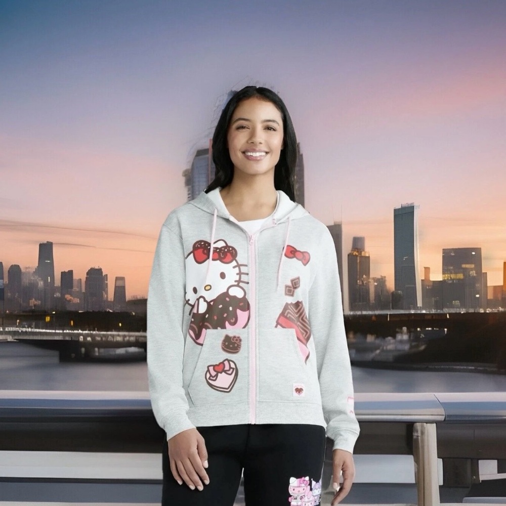 Sanrio Hello Kitty Women's/Teen Youth Zip Up Gray Hoodie Sweatshirt XS